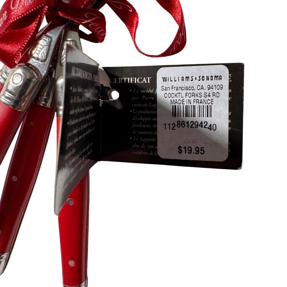 Laguiole Jean Dubost Bee Logo Red Cocktail Fork Set 4-Piece Stainless Steel Gift - Picture 10 of 11